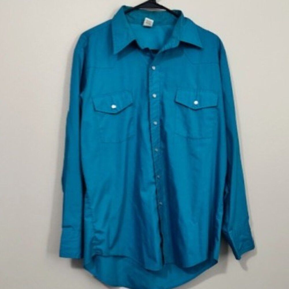 USED Men's Malco Modes Long Sleeve Buttons Down Shirt Color Blue Size 16 1/2